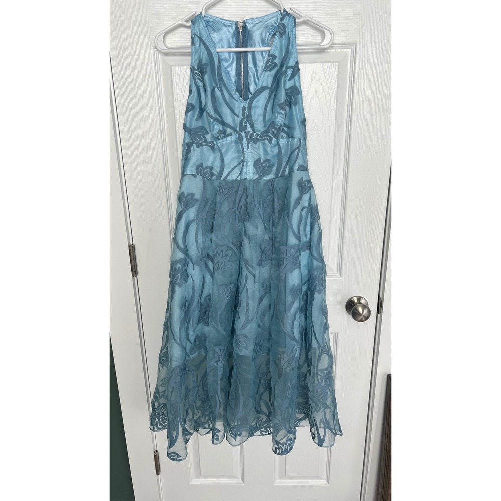 Yoana Baraschi 8 Floral Burnout Icy Blue Formal Gown Fit and Flare Etheral Dress